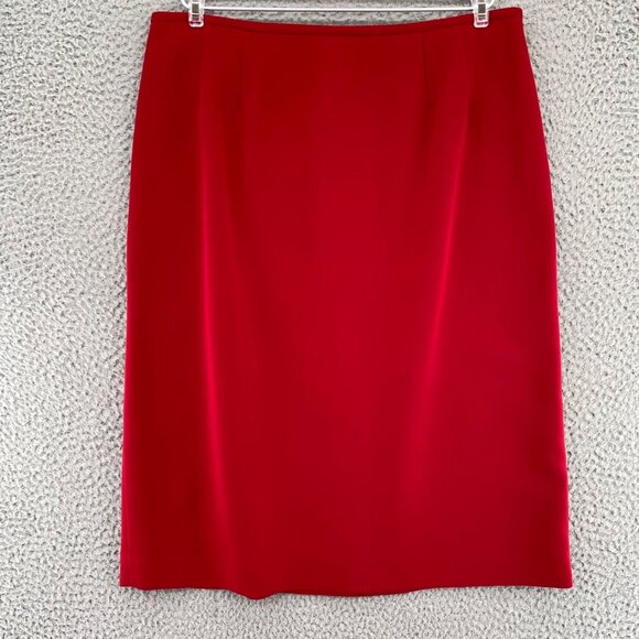 Le Suit Set Womens 12 Red Pleated Jacket Button Up Below Knee Skirt 2 Piece Work - Picture 2 of 16